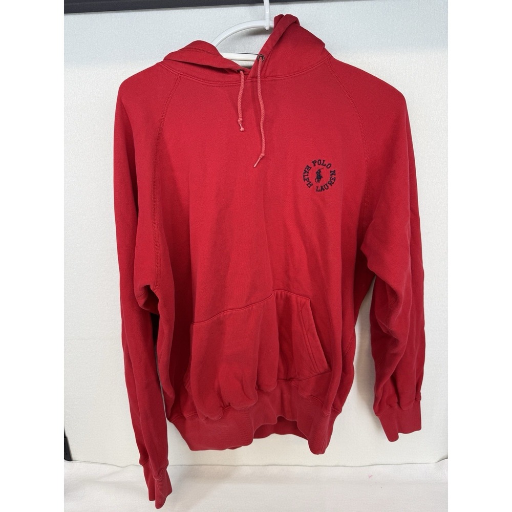 Vintage 90s Polo Ralph Lauren Men's Red Circle Logo Hoodie Sweatshirt Size Small - Picture 1 of 8